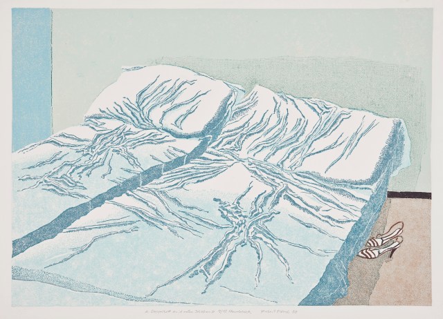 Doppelbett mit roten Schuhen-1989